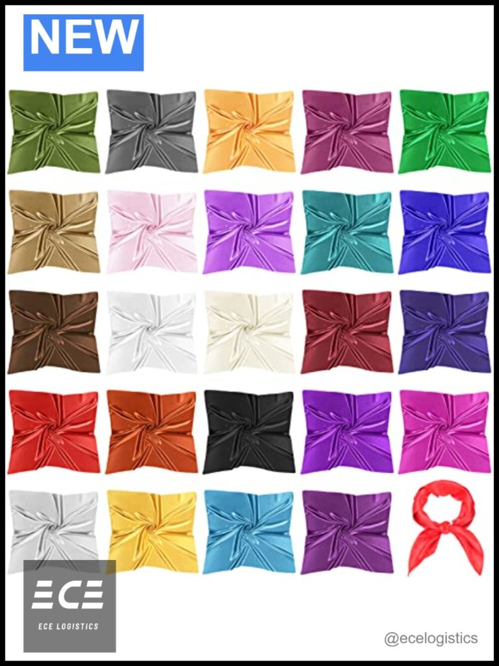 Small Satin Square Neck Scarf Set Imitation Silk Hair Wrap 24 Pc Lightweight